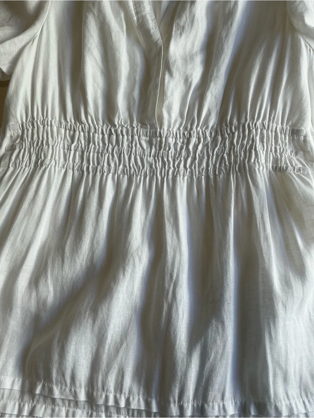 Quince White 100% Linen Smocked Tiered Midi Dress L Cottagecore Summer Boho - Picture 7 of 15